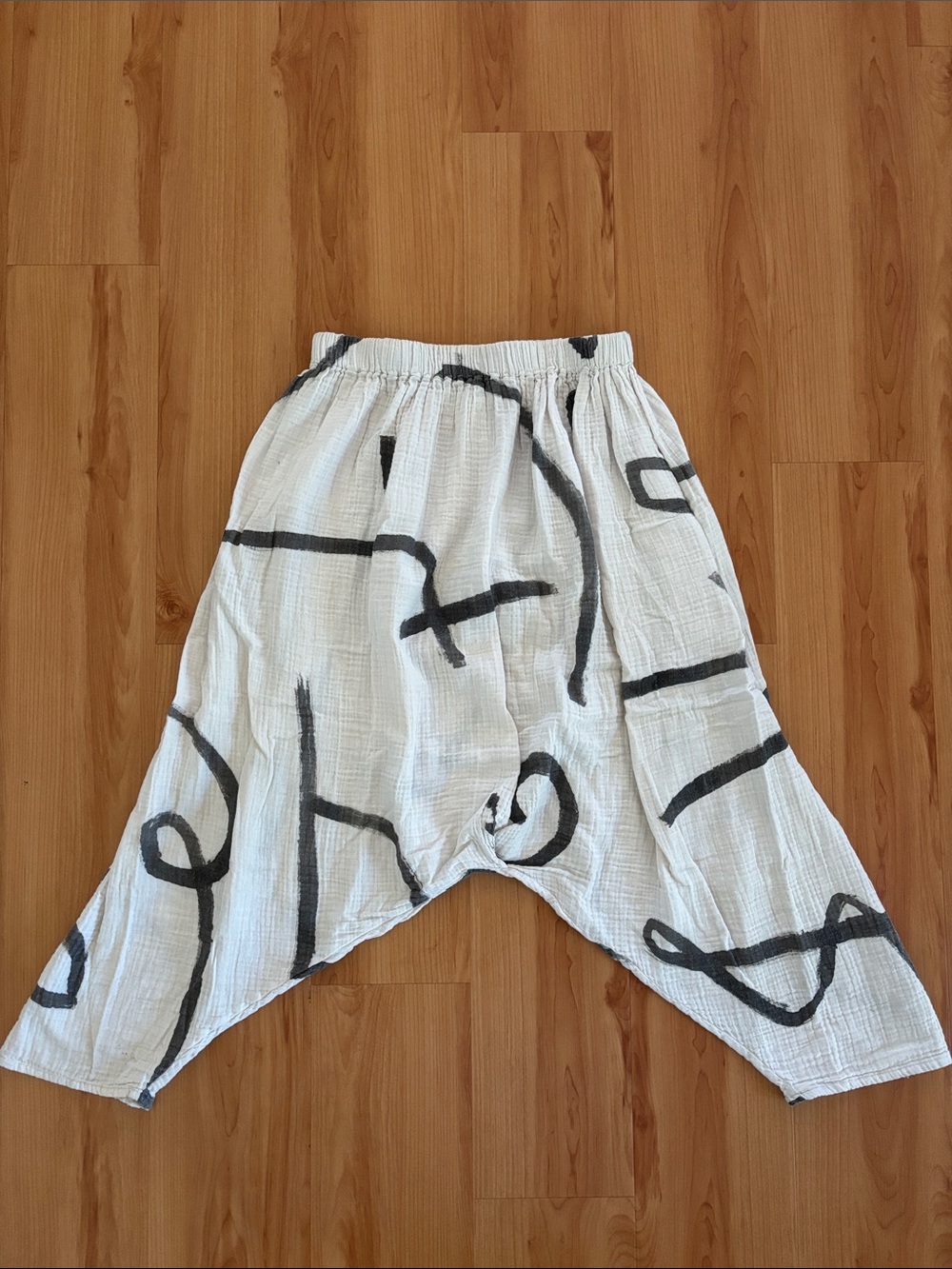 STATE Hand Painted Perfect Pants with Black Brush Strokes, Cotton Gauze